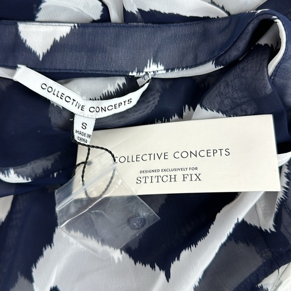 Collective Concepts Stitch Fix size Small Navy Blue and White Sheer Blouse NEW - Picture 6 of 10